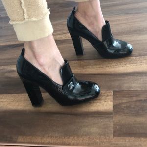 Chanel high heel patent leather loafer